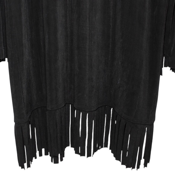 Chico’s Travelers Black Fringe Hem Long Length Cardigan Size S/4 - Picture 4 of 10